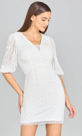 Puff Sleeve Beaded Bridal Dress