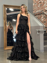 Sheath One Shoulder Tiered Lace Long Prom Dress