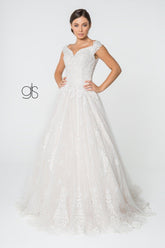 Long Bridal Gown Cap Sleeve Wedding Dress