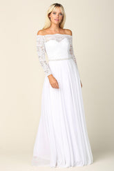 Long Off Shoulder Lace Chiffon Wedding Dress Sale