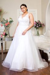 Long Sleeveless Embroidered Mesh Wedding Dress