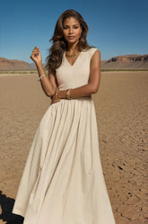 Tan V-Neck Cap Sleeve Resort Maxi Dress
