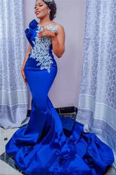 Mermaid Jewel Sleeveless Long Appliques Lace Prom Dresses