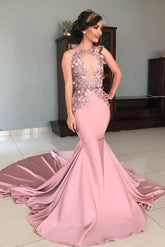 Mermaid Strapless Jewel Appliques Chic Prom Dresses Glamorous Long Evening Dresses With Chapel Train