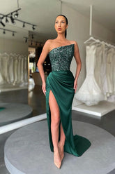 Modern Green Long Prom Dress With Split Sequins