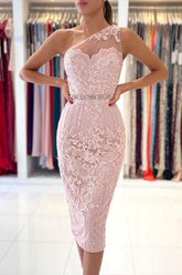 Modern Lace Sheath Prom Dress On Sale With Crystal One Shoulder
