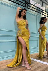 Modern Mermaid Evening Dress Appliques Split Strapless