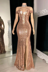 Modern Off-the-Shoulder Mermaid Prom Dresses Sequins Long Slit Online