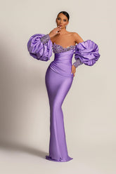 Modest Lilac Detachable Sleeves Prom Dresses Mermaid Sweetheart With Sequins