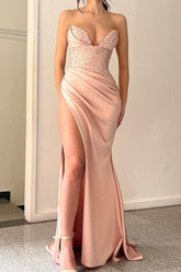 Modest Peach V-neck Mermaid Long Modest Evening Prom Dresseses With Split Online