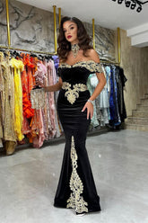 New Arrival Off-the-Shoulder Mermaid Black Evening Party Gowns with Appliques
