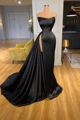 New In Long Black Sleeveless Evening Prom Dresseses With Split Online