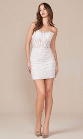 Embroidered Strapless Cocktail Dress