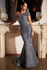One Shoulder Long Mermaid Prom Sequin Dress