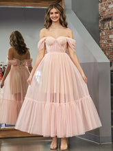 A-Line Rose Pink Tulle Sweetheart Tea-Length Prom Dress