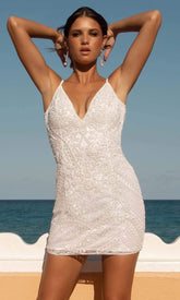 Plunging V Neckline Sleeveless Short Bridal Dress