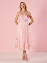 Light Pink Princess Strapless Prom Dress with Flowers