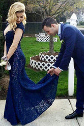 Mermaid Lace Backless Floor-Length Long Prom Dresses