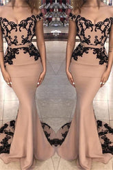 SCARLETT Mermaid Long Cap Sleeves Off-shoulder Applique Prom Dresses