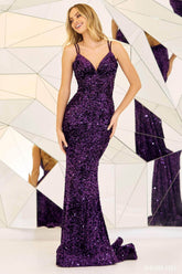 Sequined V-Neck Prom Dress