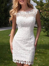 Short Wedding Dress Lace Jewel Neck Sleeveless Bridal Gowns With Panel Train