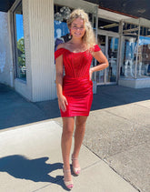 Sheath Off the Shoulder Corset Homecoming Dress