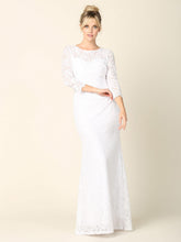 Simple Long 3/4 Sleeve Lace Wedding Dress