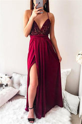 Simple Shining Sequins Applique Halter Prom Dresses Split Mermaid Sleeveless Chic Evening Dresses