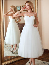 Spaghetti-Strap Lace-Up Tulle Short Wedding Dresses