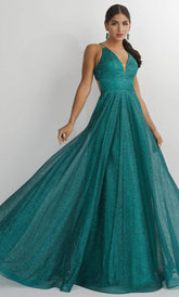 Glittered Plunging V-Neck Prom Gown
