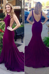 Burgundy Backless Mermaid Long Prom Dress, Formal prom Dresses, Evening Dress