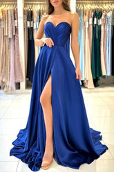 Sweetheart Modest Long Royal Blue Sleeveless Evening Prom Dresseses With Split Online