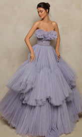Strapless Tulle Beaded Plus Size Prom Gown