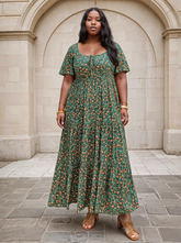 Plus Size Dark Green Floral Summer Maxi Dress