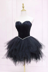 Tulle Short Prom Dress with Feather, A-Line Sweetheart Neckline Party Dress