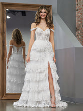 Princess A Line Off the Shoulder White Corset Prom Dress with Lace Ruffles