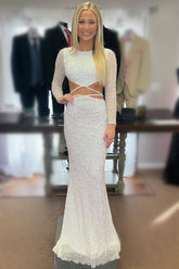 Sequins Mermaid Long Sleeves Cut-Out Long Prom Dress