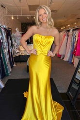 Strapless Bow Mermaid Long Prom Dress