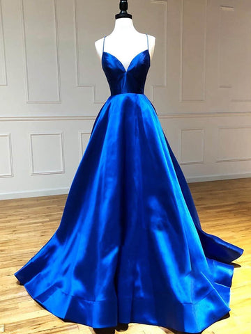 Satin A Line V Neck Long Prom Dress