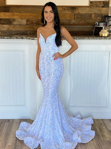 MERMAID SWEETHEART NECK SEQUINS PROM DRESS
