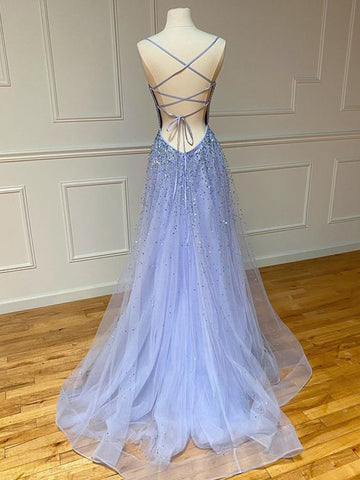Glitter Tulle Long Prom Dress