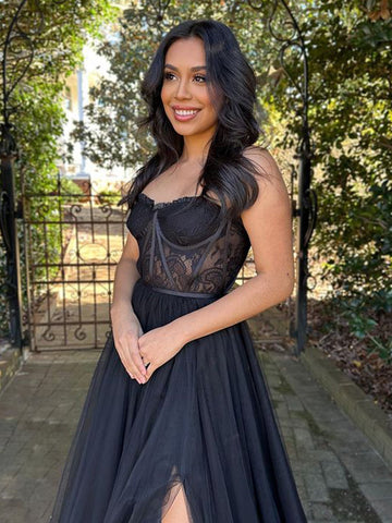 A-Linien-Ballkleid aus Tüll mit Herzausschnitt und Schlitz