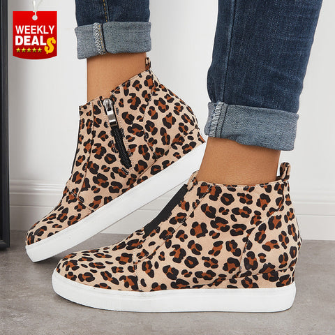 Casual Platform Hidden Wedge Sneakers High Top Ankle Booties
