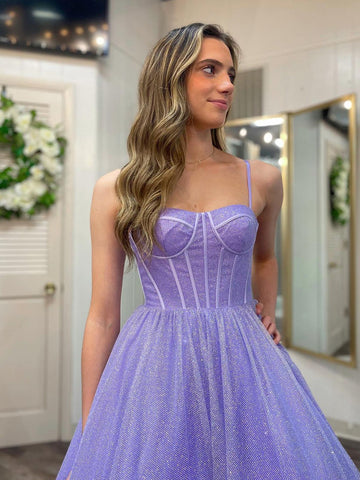 A Line Glitter Tulle Prom Dress with Pockets