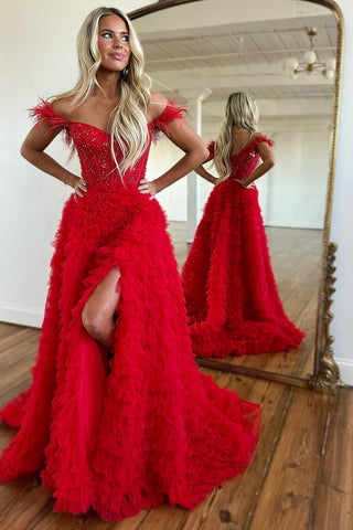 A-Linien-Ballkleid aus Tüll mit Herzausschnitt und Schlitz