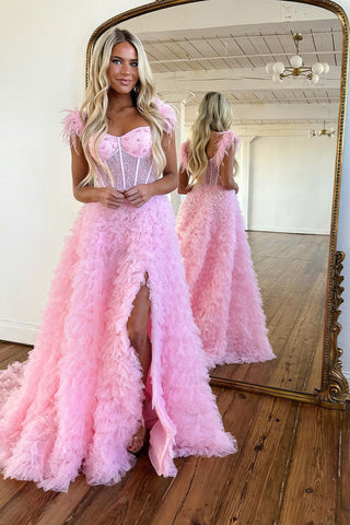 A-Linien-Ballkleid aus Tüll mit Herzausschnitt und Schlitz