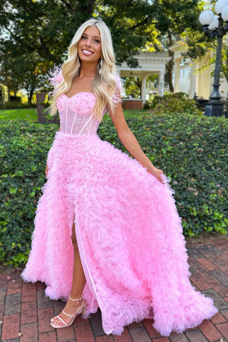 A-Linien-Ballkleid aus Tüll mit Herzausschnitt und Schlitz