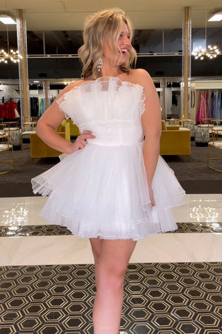 A-Line Strapless Ruffled Short Homecoming Dress