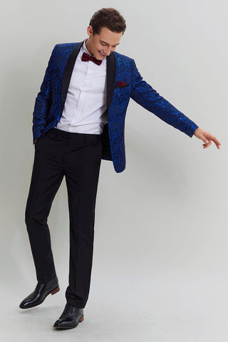 Königsblauer, zweiteiliger Slim Fit Herrenanzug mit Schalkragen