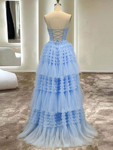 A-Linie Spaghettiträger Tüll Langes Ballkleid